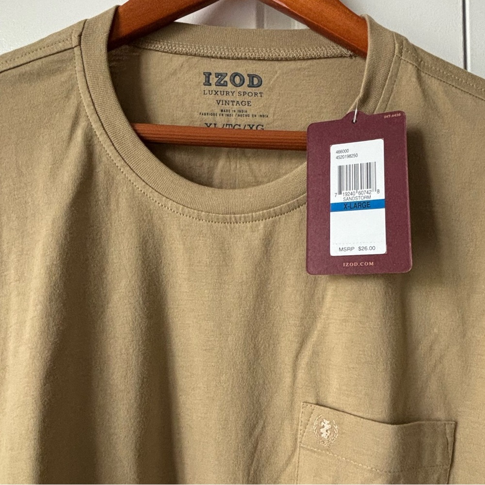 NWT Izod Luxury Sport Vintage Men’s SS Pocket Tee T-Shirt Sandstorm Size XL NEW - Picture 3 of 5